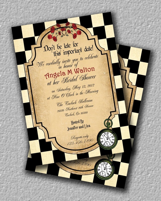Alice in Wonderland Invitation, Tea Party Vintage White Gold